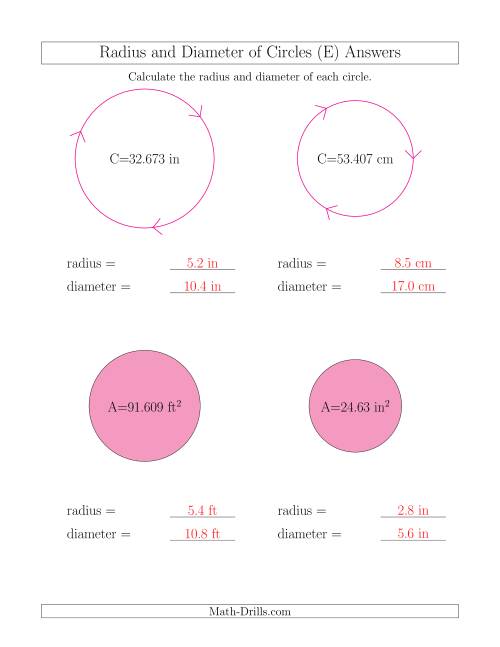 The Calculate Radius and Diameter of Circles (E) Math Worksheet Page 2