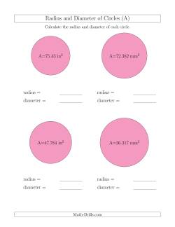 Calculate Radius and Diameter of Circles from Area