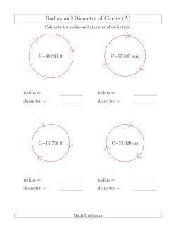 Calculate Radius and Diameter of Circles from Circumference