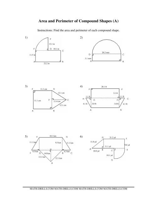 The Area and Perimeter of Compound Shapes (A) Math Worksheet