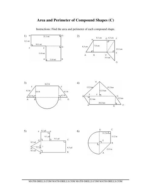 The Area and Perimeter of Compound Shapes (C) Math Worksheet