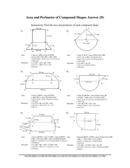 The Area and Perimeter of Compound Shapes (D) Math Worksheet Page 2