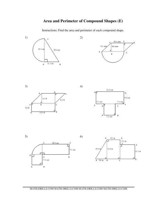 The Area and Perimeter of Compound Shapes (E) Math Worksheet