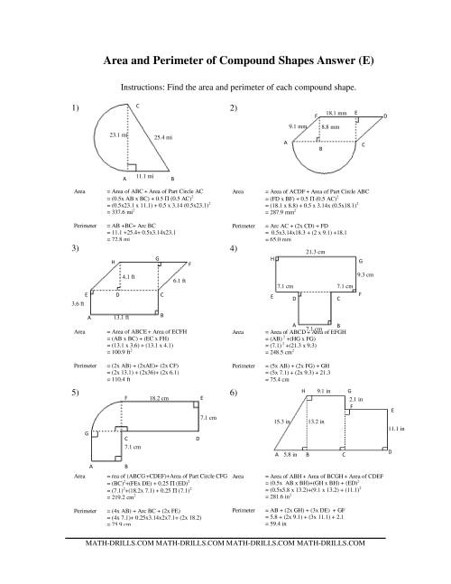 The Area and Perimeter of Compound Shapes (E) Math Worksheet Page 2