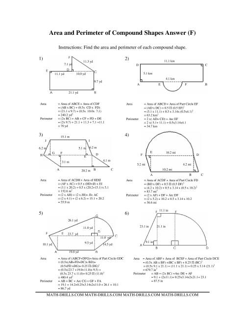 The Area and Perimeter of Compound Shapes (F) Math Worksheet Page 2