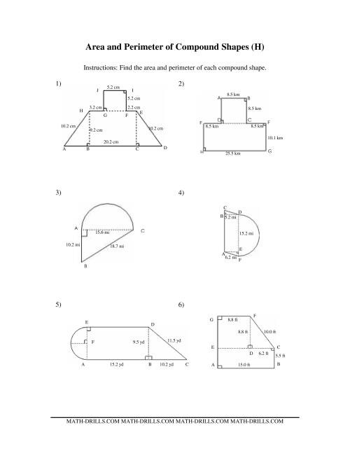The Area and Perimeter of Compound Shapes (H) Math Worksheet
