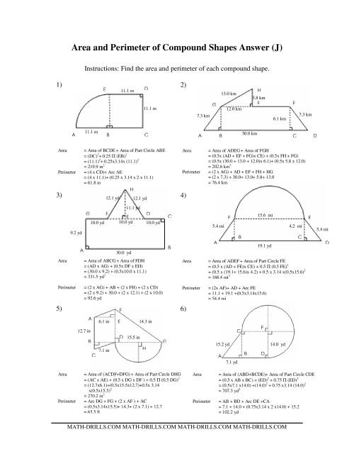 The Area and Perimeter of Compound Shapes (J) Math Worksheet Page 2