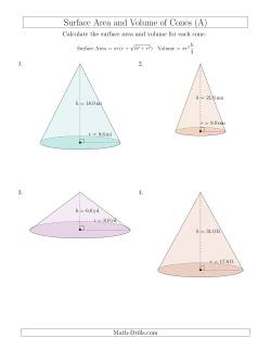 Volume and Surface Area of Cones (One Decimal Place)