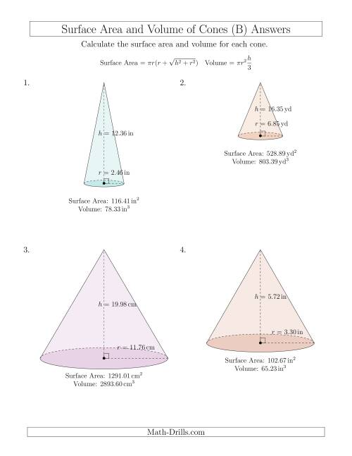 The Volume and Surface Area of Cones (Two Decimal Places) (B) Math Worksheet Page 2