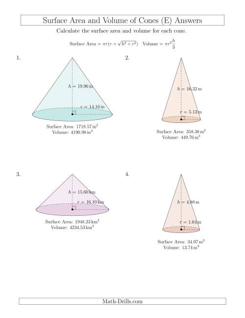The Volume and Surface Area of Cones (Two Decimal Places) (E) Math Worksheet Page 2
