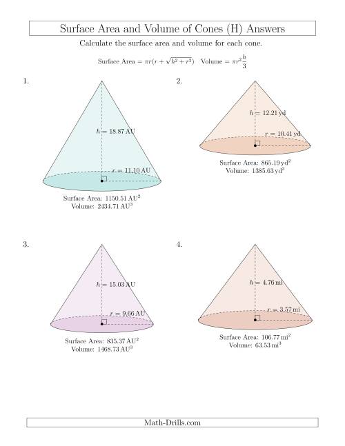 The Volume and Surface Area of Cones (Two Decimal Places) (H) Math Worksheet Page 2