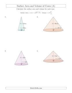 Volume and Surface Area of Cones (Whole Numbers)