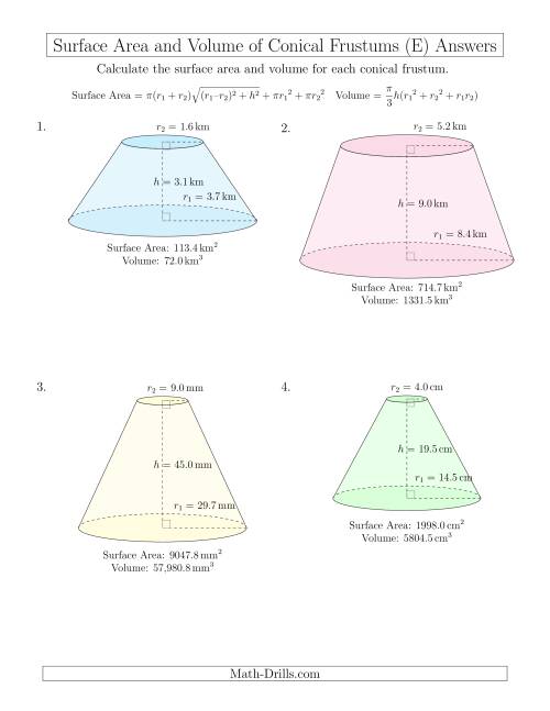 The Volume and Surface Area of Conical Frustums (One Decimal Place) (E) Math Worksheet Page 2