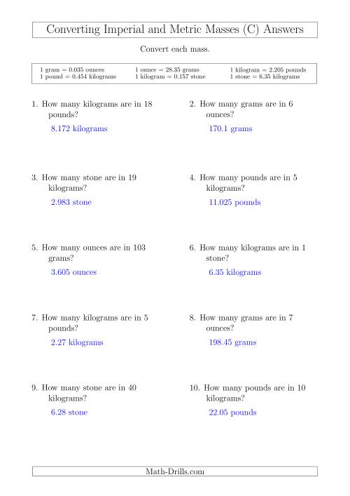 The Converting Between Metric and Imperial Masses (C) Math Worksheet Page 2