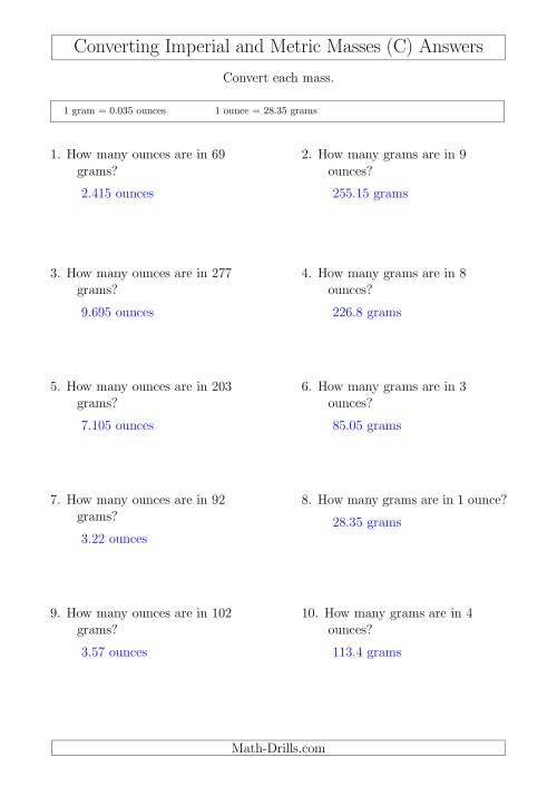 The Converting Between Imperial Ounces and Grams (C) Math Worksheet Page 2
