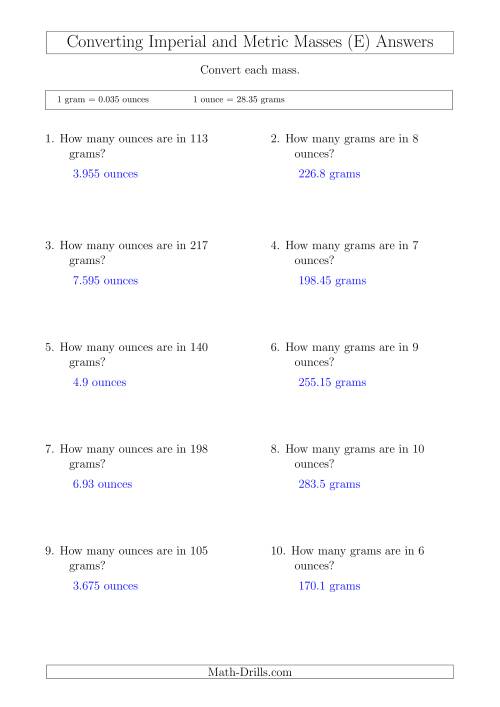 The Converting Between Imperial Ounces and Grams (E) Math Worksheet Page 2