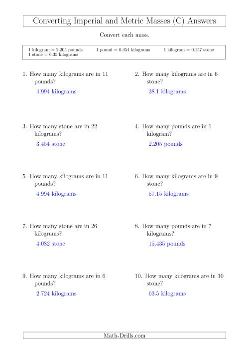 The Converting Between Kilograms and Imperial Pounds and Stone (C) Math Worksheet Page 2