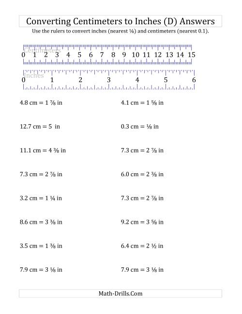 The Converting Centimeters to Inches with a Ruler (D) Math Worksheet Page 2