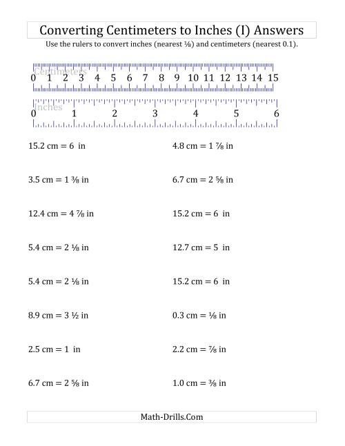 The Converting Centimeters to Inches with a Ruler (I) Math Worksheet Page 2