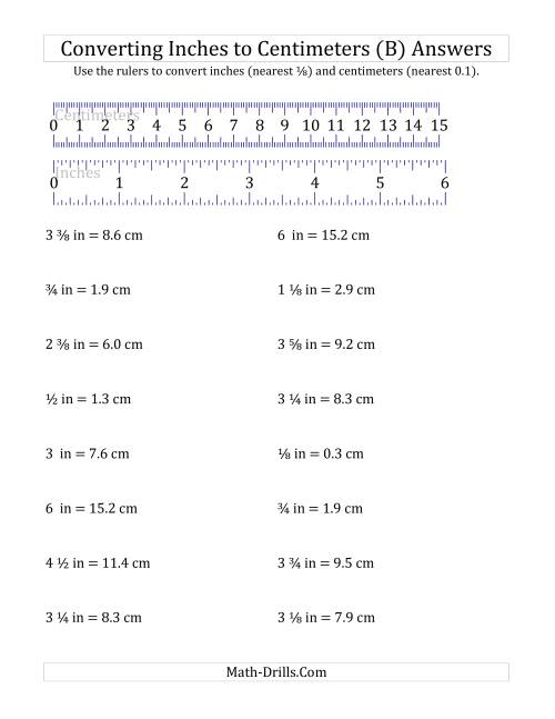 The Converting Inches to Centimeters with a Ruler (B) Math Worksheet Page 2