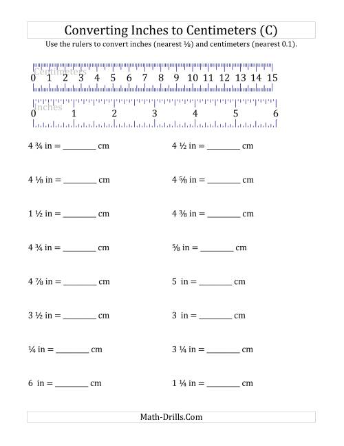The Converting Inches to Centimeters with a Ruler (C) Math Worksheet