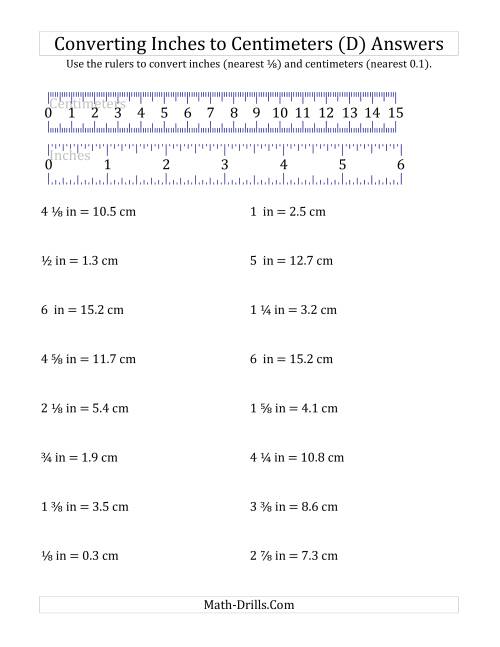 The Converting Inches to Centimeters with a Ruler (D) Math Worksheet Page 2