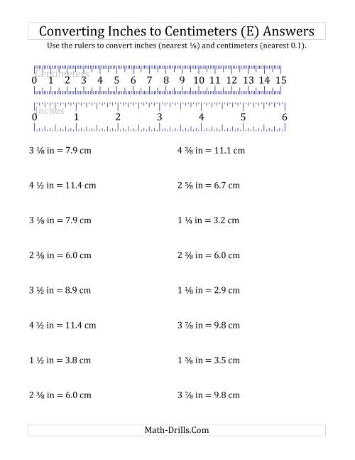 The Converting Inches to Centimeters with a Ruler (E) Math Worksheet Page 2