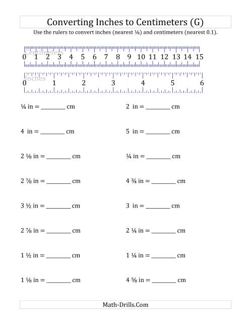 The Converting Inches to Centimeters with a Ruler (G) Math Worksheet
