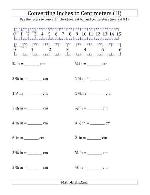 The Converting Inches to Centimeters with a Ruler (H) Math Worksheet