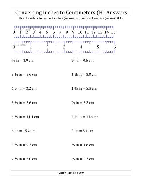 The Converting Inches to Centimeters with a Ruler (H) Math Worksheet Page 2
