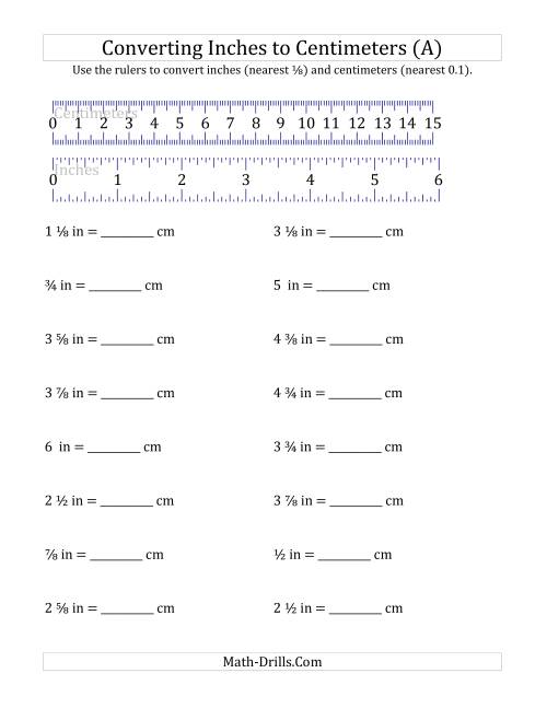 The Converting Inches to Centimeters with a Ruler (All) Math Worksheet