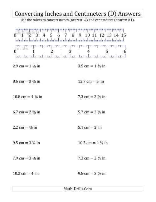 The Converting Between Inches and Centimeters with a Ruler (D) Math Worksheet Page 2