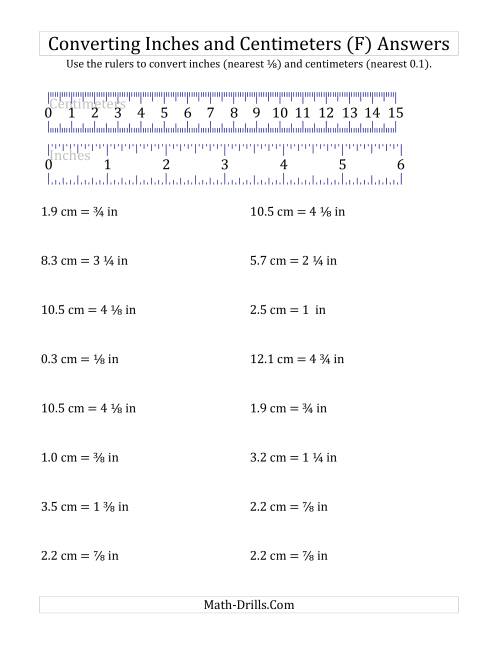 The Converting Between Inches and Centimeters with a Ruler (F) Math Worksheet Page 2