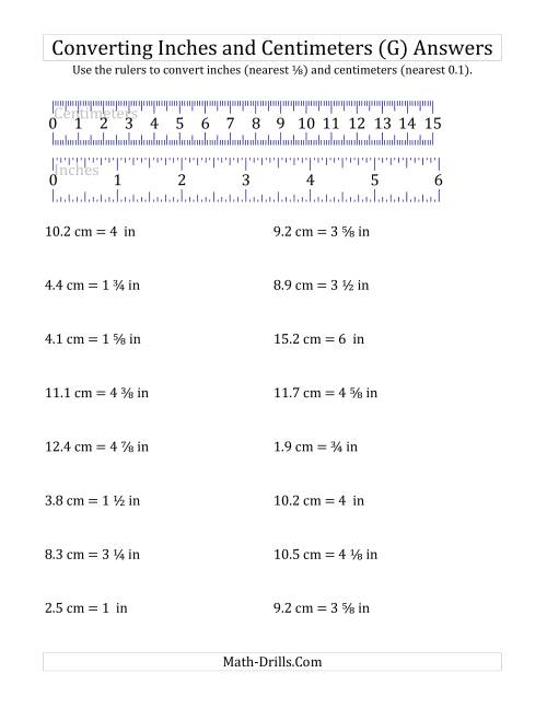 The Converting Between Inches and Centimeters with a Ruler (G) Math Worksheet Page 2