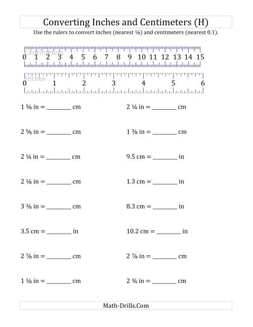 The Converting Between Inches and Centimeters with a Ruler (H) Math Worksheet
