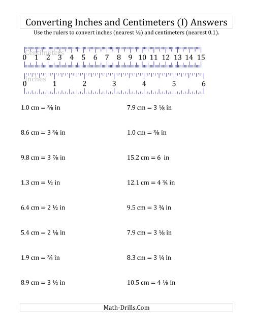 The Converting Between Inches and Centimeters with a Ruler (I) Math Worksheet Page 2