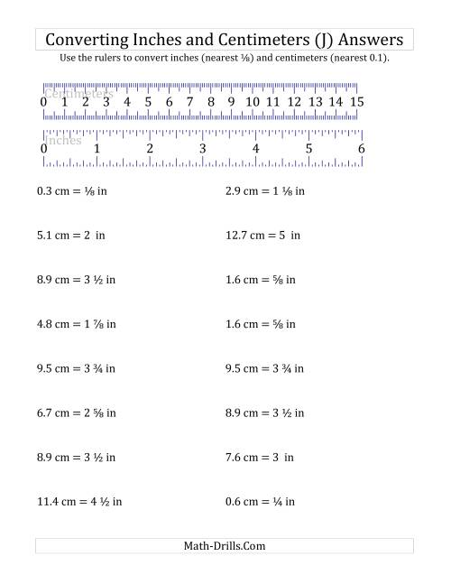 The Converting Between Inches and Centimeters with a Ruler (J) Math Worksheet Page 2