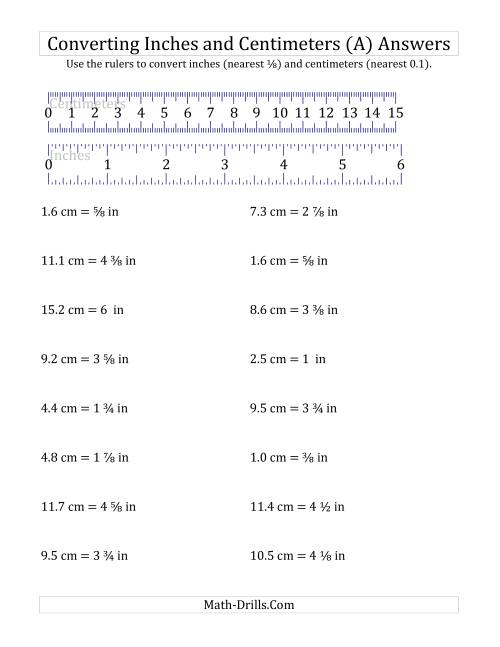 The Converting Between Inches and Centimeters with a Ruler (All) Math Worksheet Page 2