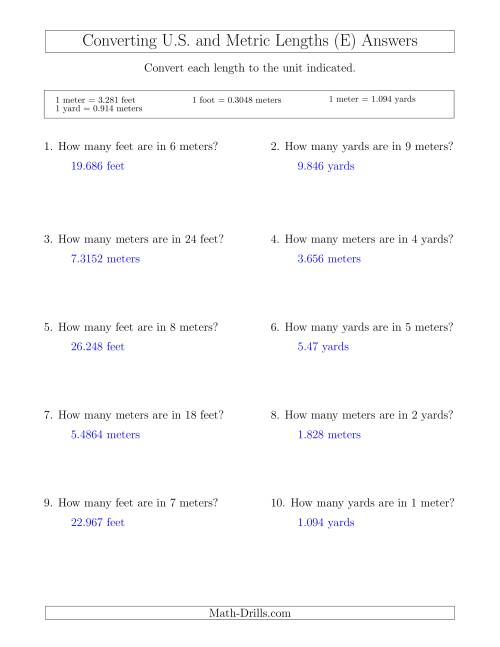 The Converting Between Meters, Feet and Yards (E) Math Worksheet Page 2