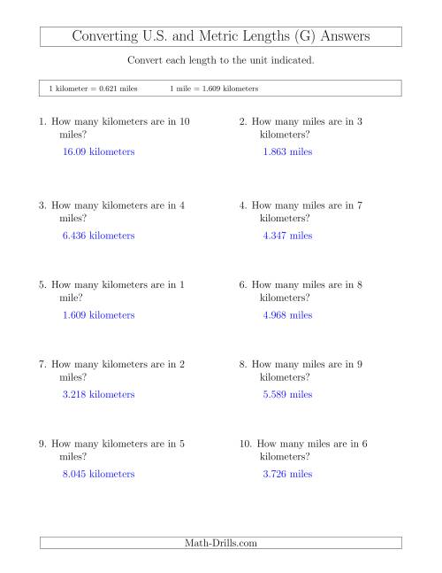 The Converting Between Miles and Kilometers (G) Math Worksheet Page 2