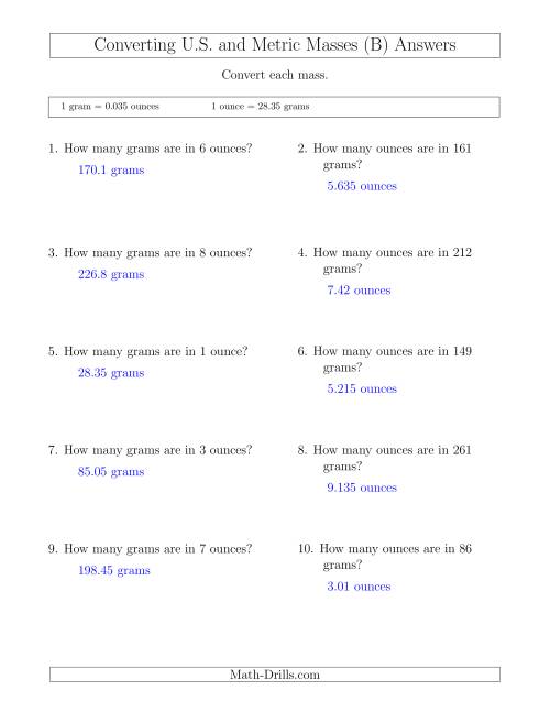 The Converting Between Ounces and Grams (B) Math Worksheet Page 2