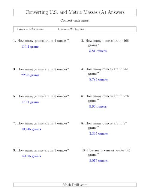 The Converting Between Ounces and Grams (All) Math Worksheet Page 2