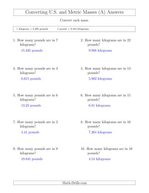 The Converting Between Pounds and Kilograms (All) Math Worksheet Page 2