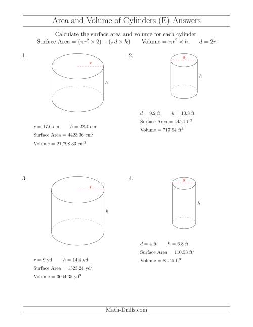 The Calculating Surface Area and Volume of Cylinders (E) Math Worksheet Page 2