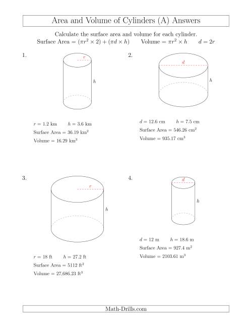 The Calculating Surface Area and Volume of Cylinders (All) Math Worksheet Page 2
