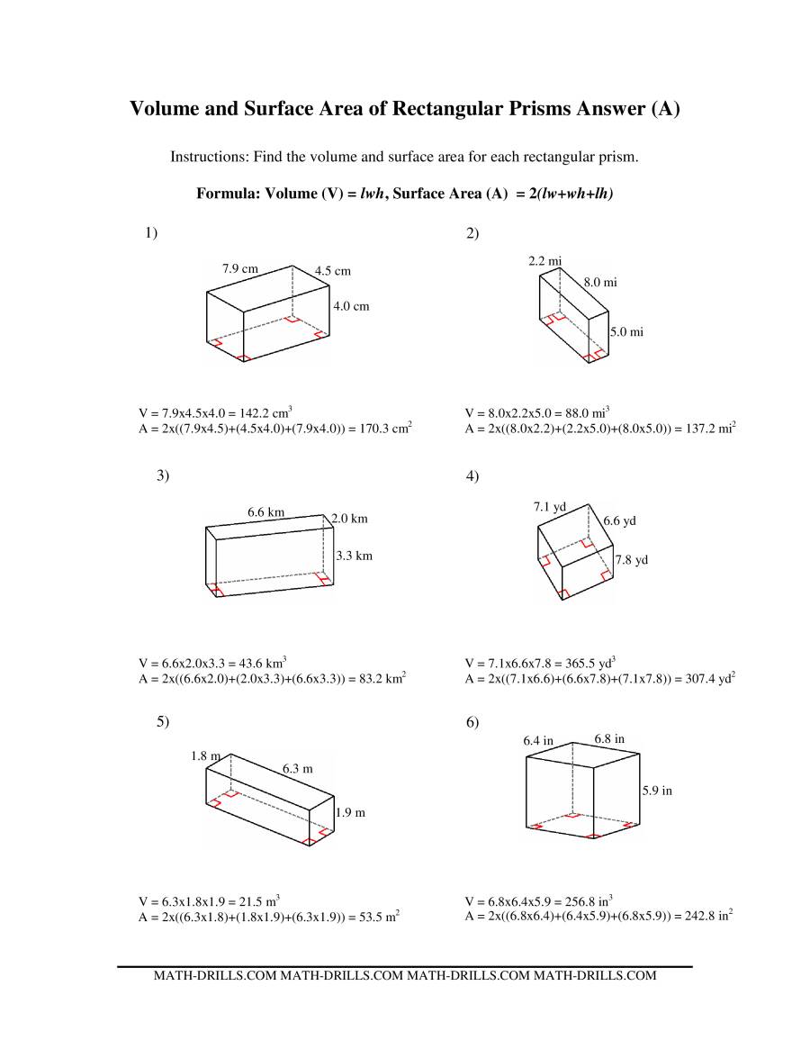 parallélépipède rectangle volume With Volume Of Prism Worksheet