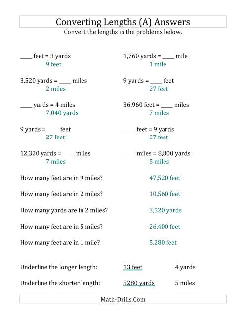 The Converting Between U.S. Feet, Yards and Miles (A) Math Worksheet Page 2