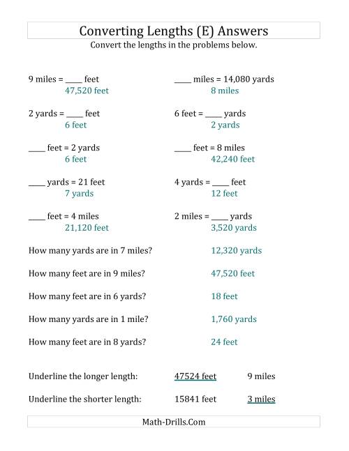 The Converting Between U.S. Feet, Yards and Miles (E) Math Worksheet Page 2