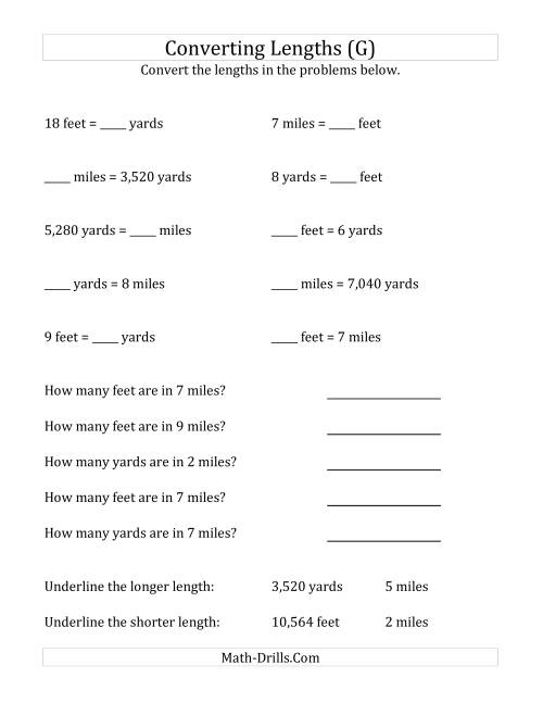 The Converting Between U.S. Feet, Yards and Miles (G) Math Worksheet
