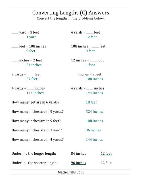 The Converting Between U.S. Inches, Feet and Yards (C) Math Worksheet Page 2